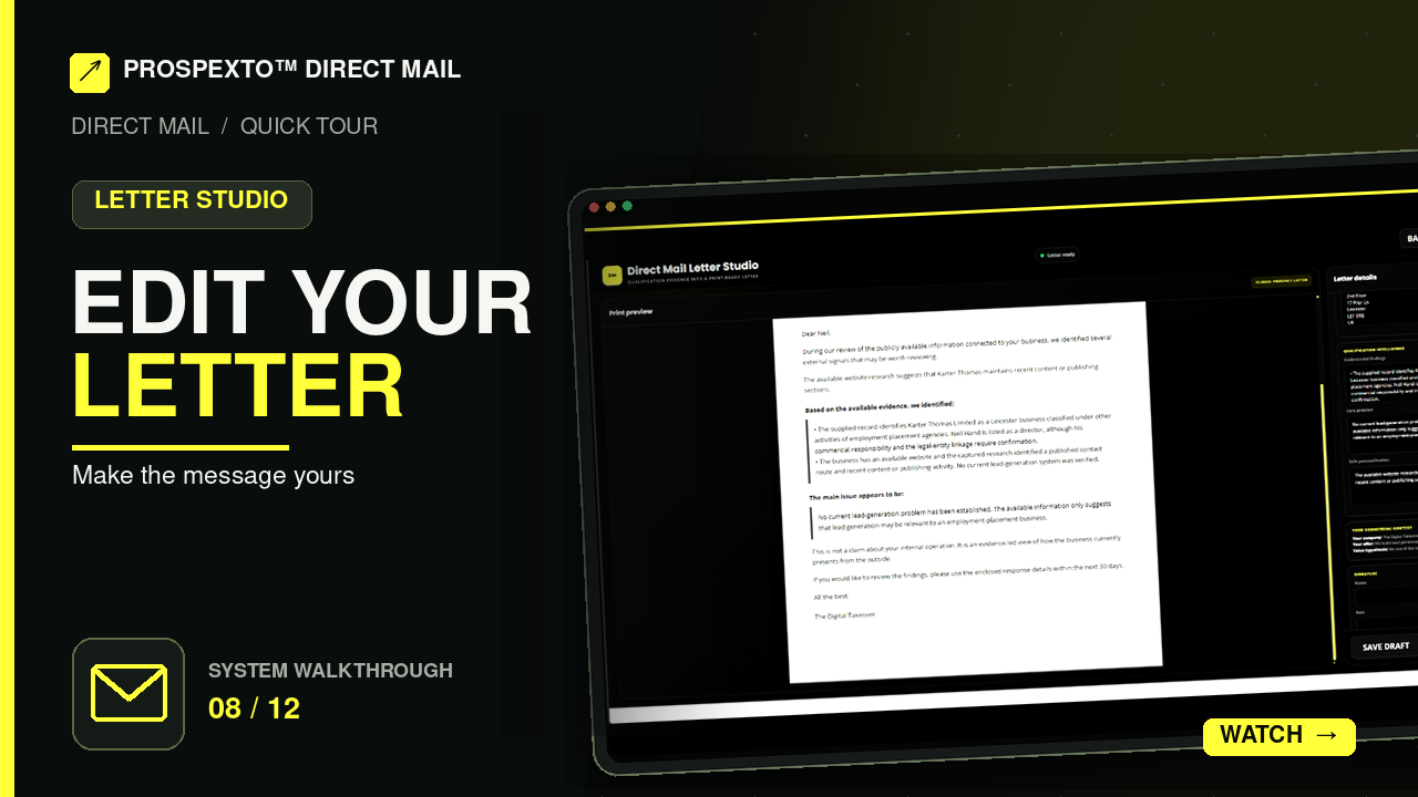 Prospexto Direct Mail letter studio